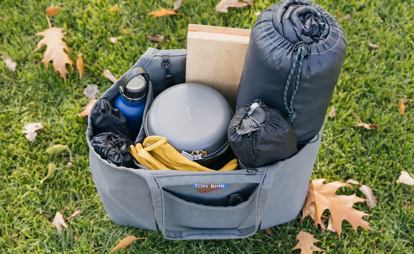 Organic Cotton Truck in Talus packed with camping gear.